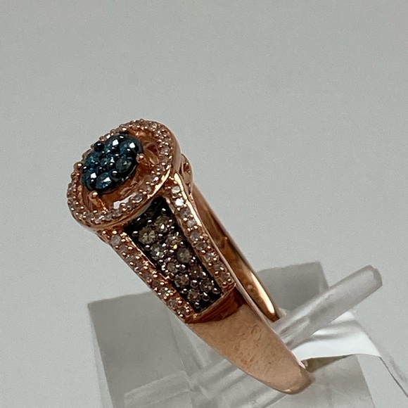 10K Rose Gold Pave Set Blue Champagne and White Diamond Cluster Ring 0.35ct New - Picture 8 of 13